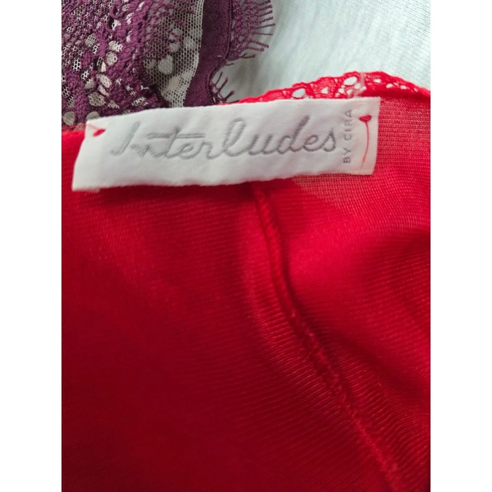 Interludes by Cira Red‎ Lace Trim Teddy Bodysuit Lingerie Vintage Style Medium